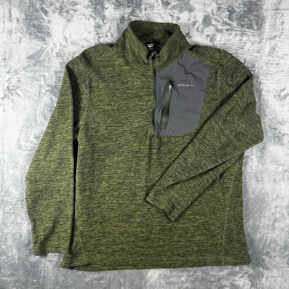 Eddie Bauer Other - Eddie Bauer Quarter Zip Pullover Men's Large Green Heathered Fleece Jacket